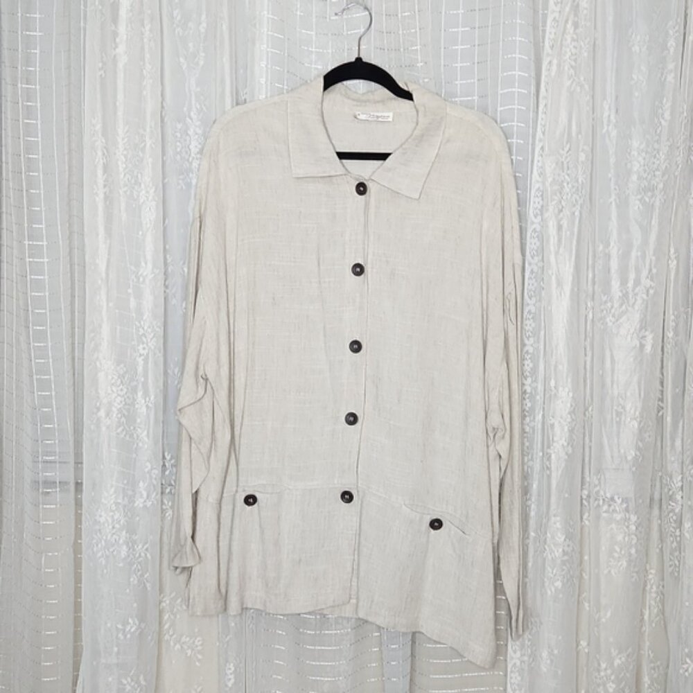 Norm Thompson Tan Lenin Blend Oversized Tunic Button Up Shaket SzM